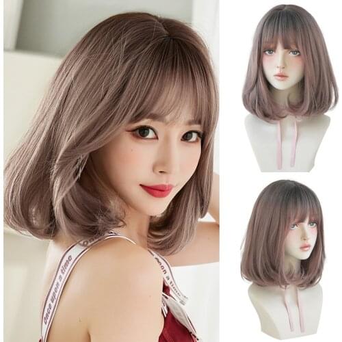 Short Bob Wig With Bangs Girls Pixie Cut Wig Glueless Full Machine Made Cheap Sythetic Hair Wigs For White Woman