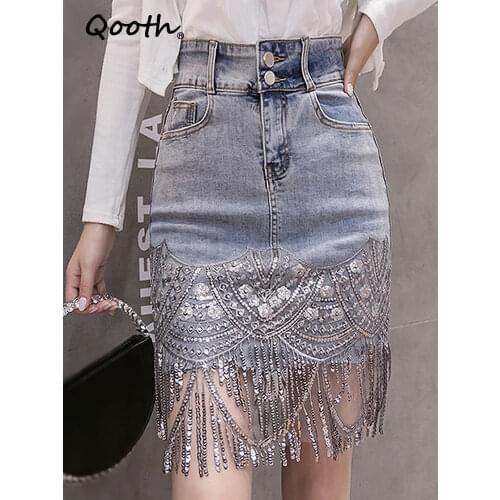 Джинсовые юбки-карандаши Qooth China At AliExpress