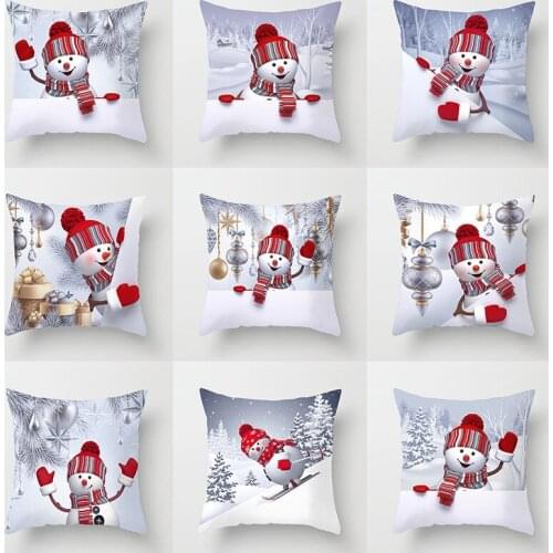 Cartoon Snowman Sigle-sided Printing Polyester Christmas Decorative Throw Pillows Case Santa Claus Cushion Cover Car Home Decor