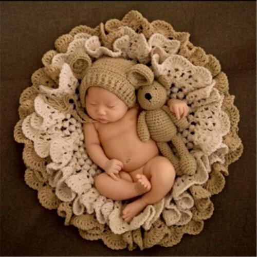 New Knit Beanie Cap+ Bear Toy Cute Knit Bear +Hat Set Toy Newborn Baby Toddler Infant Bear Photo Prop Photography Baby Cap