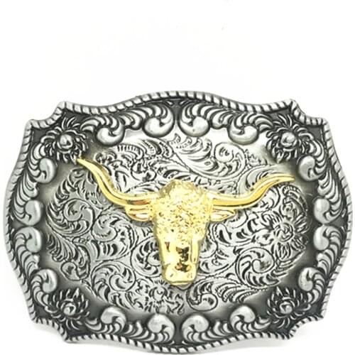 Western cowboy belt buckle golden bull head retro pattern unisex smooth buckle suitable for 4.0 belts