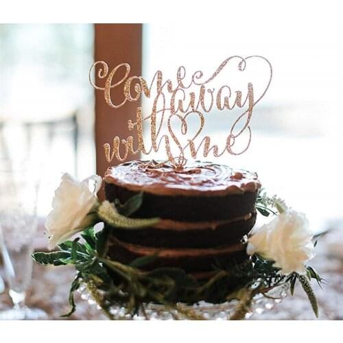 Wedding Cake Topper - Come Away With Me - Travel Elegant Romantic Floating Topper - Glitter Wedding and Engagement Cake