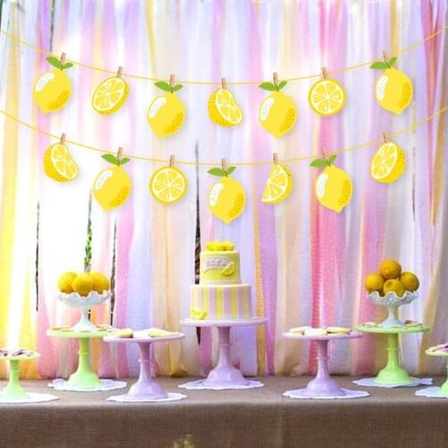 Fresh Lemon Happy Birthday DIY Party Banners Baby Shower Wall Hanging Bunting Kids Party Favors Yellow Lemon Party Decorations