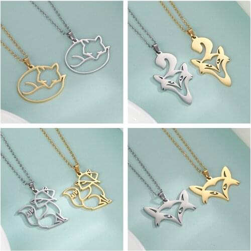 Teamer Fox Necklace Pendant Stainless Steel Chain for Women Gold Plated Fashion Cute Animal Jewelry Gifts