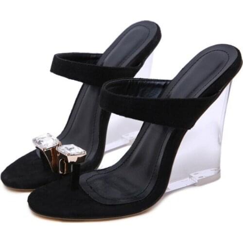 Comemore 2021 Fashion Shoes Woman Sandals PVC Crystal Wedges Transparent Sexy Clear High Heels Summer Wedding Pumps Big Size 41