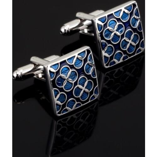 Vintage Pattern blue Cufflinks for Mens Jewelry Shirt Cufflinks Brand Cuff Buttons Silvery Cuff Link High Quality Wedding