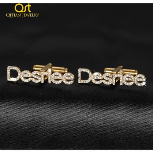 Stainless Steel Custom Initials Iced Out Cuff links Buttons Mens Gift Personalized Letter Name Cufflinks LOGO Shirt Cufflink Men