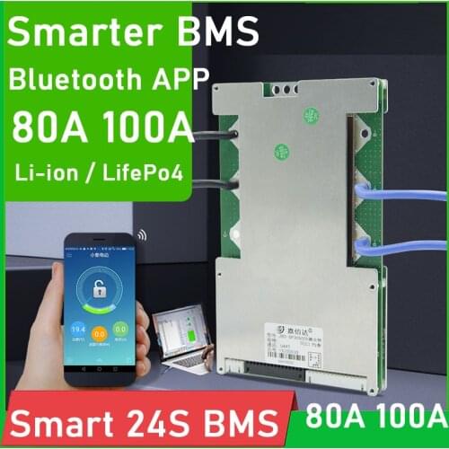 Smart BMS 24S Li-ion LifePo4 40A 60A 80A 100A Lithium Battery Protection Board Packs Balance Bluetooth APP PC control 3.2V 3.7