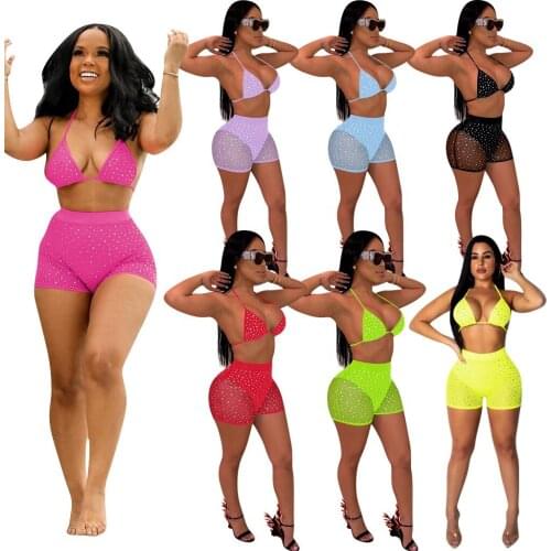 In Stock Breathable Two Piece Short Sets Women Clothing 2021 Biker Shorts Women Bikinis Ladies 2 Piece Set Outfit