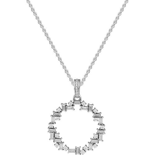 Winter Shards Round Pendant Choker Necklaces for Women 925 Sterling Silver Chain Necklace Clear CZ Crystal Statement Necklaces