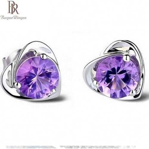 Bague Ringen Heart-shaped Silver 925 Jewelry Amethyst Earrings for Women Korean Edition Lovely Stud Earrings Original Ear Stud