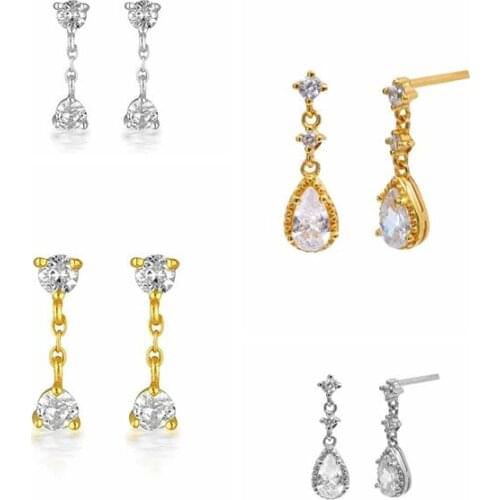 925 Silver Ear Needle Water droplets Stud Earrings for Women Exquisite Luxury Crystal Earrings Korean Fashion Females Jewelry