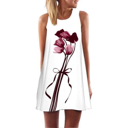 Fashion casual womens Retro Bohemian summer sleeveless dress beautiful flower 3D printing Mini vest Jumpsuit skirt