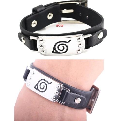 Anime Ninja Leaf Village Mark Badge Alloy pu Leather Unisex Wristband Bracelet cosplay accessories prop