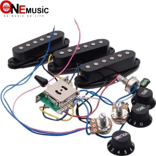 Electric Guitar Pickup Wiring Harness Prewired 5-way Switch 2T1V SSS Pickup for ST Electric Guitar Black-White