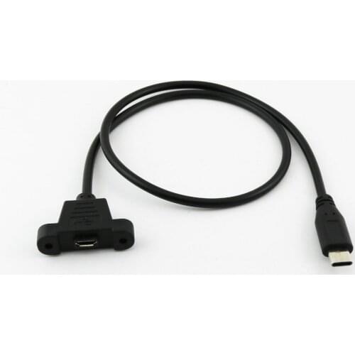 1pcs USB-C 3.1 Type C Male to USB 2.0 Micro 5 Pin Female Panel Mount Data Cable 50cm