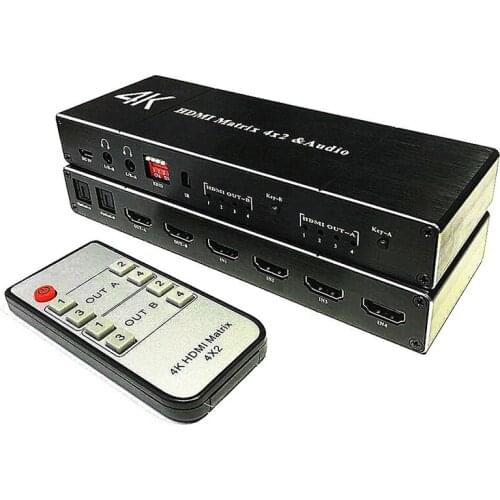 2.0 HDMI Matrix 4x2 4K HDR Switch Splitter 4 In 2 Out Optical SPDIF + 3.5mm Jack Audio Extractor HDMI Switcher