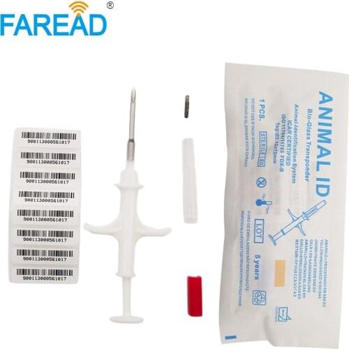 Free shipping 2.12*12mm RFID ICAR Number Encapsulated Glass Tag with Syringe for Pets Dogs Cats Animal Injection