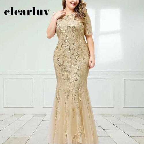 Shiny Mermaid Evening Dresses DR1564 Sequin Pattern Vestido De Fiesta Plus Size Solid Women Party Dress Floor-Length Formal Gown