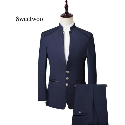 Blazer+Pant+Vest) 2020 New Single Breasted Men Suits 3 pieces Set Chinese bridegroom Tuxedos Collar Slim Wedding Suit