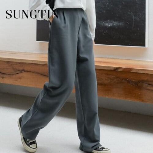 Sungtin Casual Wide Leg Pants Women High Waist Solid Loose Trousers Female White Oversized Straight Pants Korean Fashion Spring