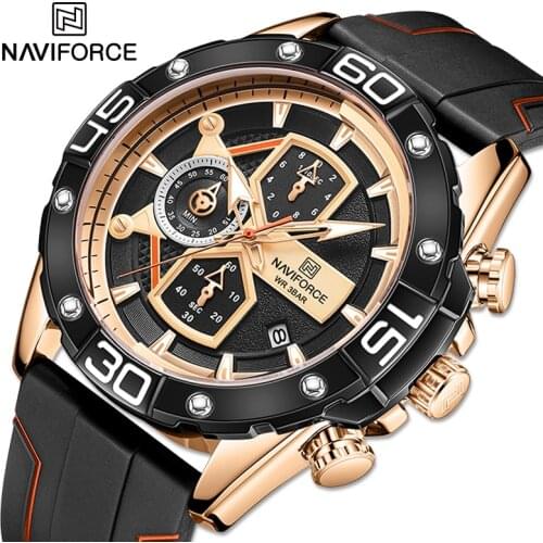 NAVIFORCE Watches For Men Luxury Black Gold Sport Chronograph Quartz Wristwatch Male Fashion Silicone Band Waterproof Clock 2021