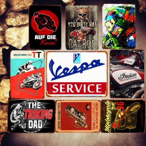 Moto Servizio Plaque Vintage Metal Plates Car Decorative Signs Gasoline Wall Stickers Tire Sales Metal Poster Garage Decor MN65