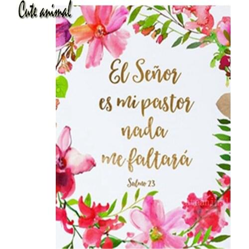 DIY Diamond Painting 5D Spanish Bible Scripture Quotes Color Flowers Cross Stitch kit Full drill Square round Diamond Embroidery