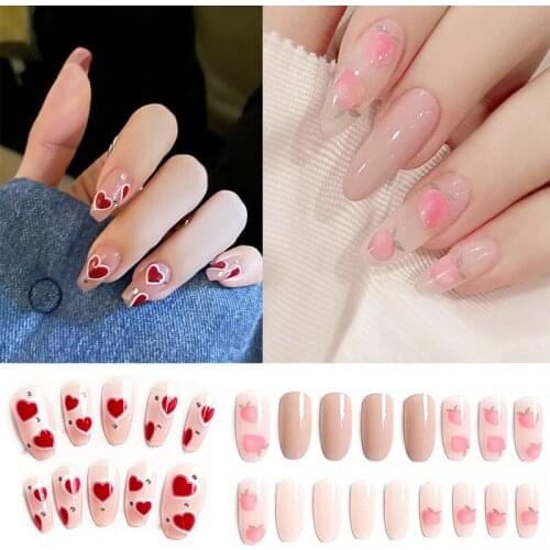 A Beautiful Detachable Nail With A Heart-shaped Peach-colored Nail Patch French Style Nails Extension 24pcs Nail Decor Ballerina