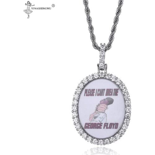 Ice Out Hip Hop Memory Custom Photo Pendant Women Solid Photo Frame Oval Shape Pendant Rope Chain Necklace Jewelry Accessories