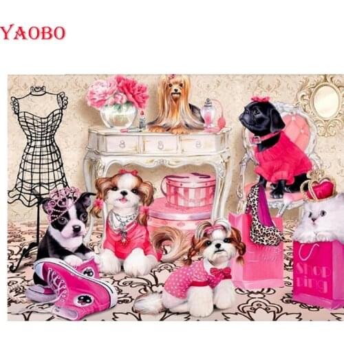 Square round Diamond,5D DIY Diamond Painting Clothes Shop Cute dog Diamond Embroidery full display Cross Stitch,Mosaic puzzle