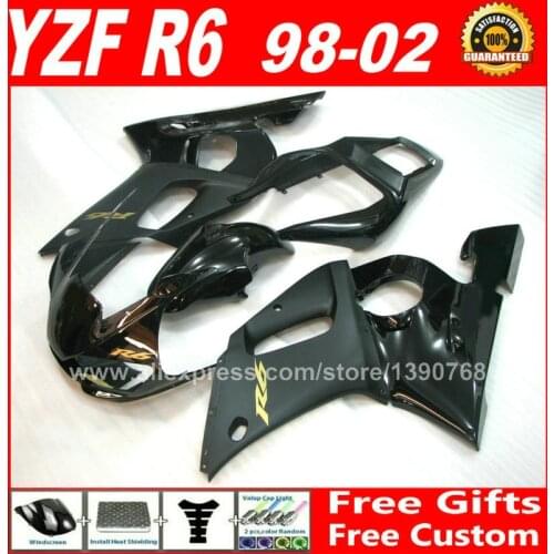 Matte glossy black Fairings fit for YAMAHA YZF R6 1998 1999 2000 2001 2002 plastic parts yzfr6 98 99 00 01 02 fairing kit P1C3