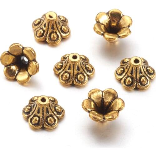 50pcs 10mm Tibetan Style Flower Metal Loose Spacer Bead Caps Cone End Beads Cap for DIY Jewelry Making Findings Supplies