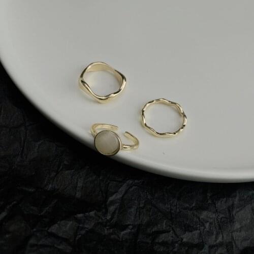 Minimalist Gold Color Metal Twisted Charm Rings Set for Women Man Unisex Alloy Stone Adjustable Open Rings Statement Jewelry