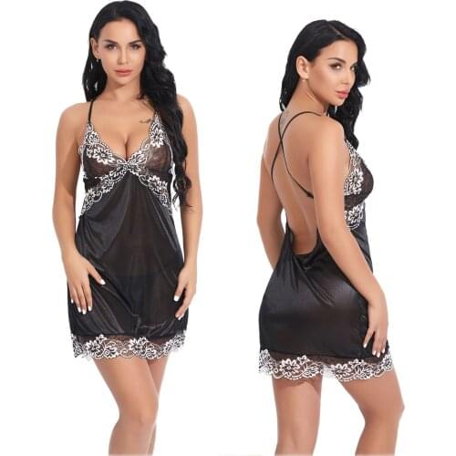 Fashion Women Sexy Nightwear Big Size Night Dress Lace Nightgown Sleepwear Dress Red Black Sexy Lingerie Robe