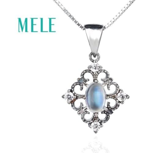 Natural moonstone 925 sterling silver pendant for women and man,blue color7X5mm oval cut gemstone fine fashion jewelry
