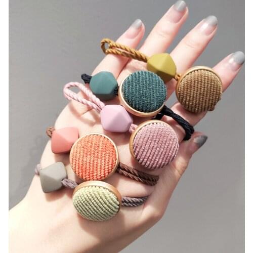 New 2PCS/Set Women Girl Basic Elastic Cute Button Hair Bands Tie Scrunchie Ponytail Holder Rubber Bands Fashion Hair Accessories
