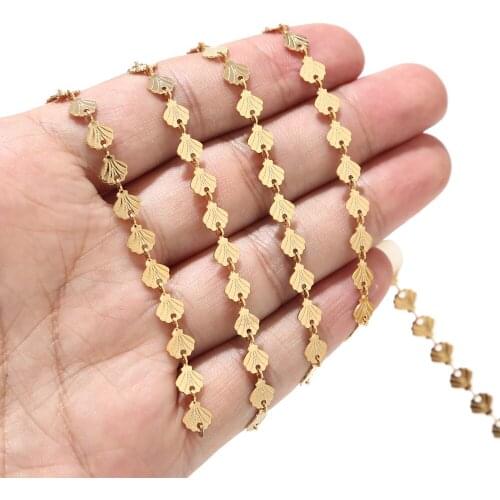 New Arrival Gold Tone Stainless Steel Decorative Link Chains with leaf Necklace Making 6mm width For DIY Jewelry Making Findings