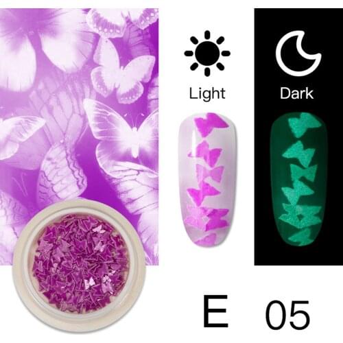 New Fluorescent Luminous Nail Butterfly Sequin Glow in the Dark Nail Art Decorations Thin Nail Patch SCI88