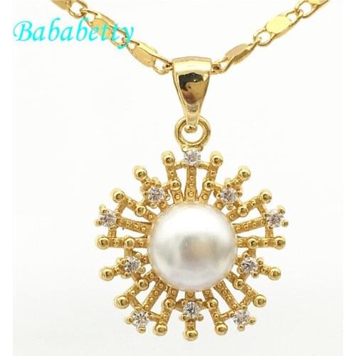 New noble 18KGP Freshwater real pearl genuine Inlay CZ A flower Fashion Jewelry Gift pendant necklace free chain