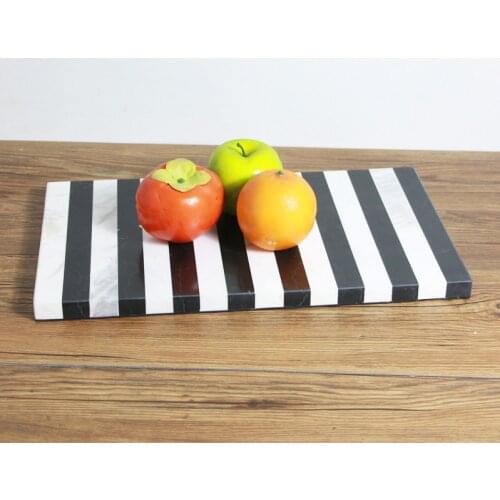 Black and White Natural Marble Rectangular Marble Tray , Round Marble Tray Decorated With Wine Utensils Tray