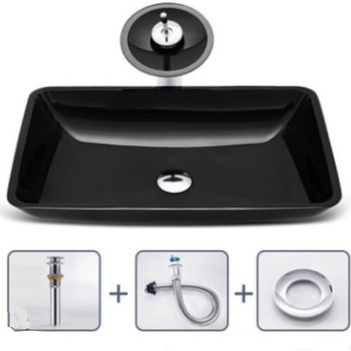 Bathroom tempered glass wash basin Hotel wash basin Bathroom toilet wash basin L570*W370*H110mm with faucet & pipe