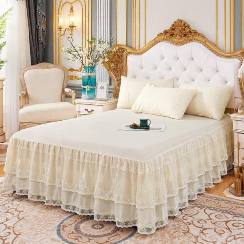 Romantic Wedding Decor Yellow Sheet 1pc Comforterble Bed Cover Bedspreads Full Queen Lace Princess Style Girls Room Bed Skirt