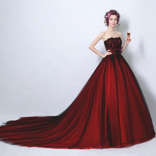 Luxury Burgundy Evening Dress Elegant Embroidery Strapless Evening Gowns Sleeveless Taffeta Vestidos De Fiesta Party Prom Dress