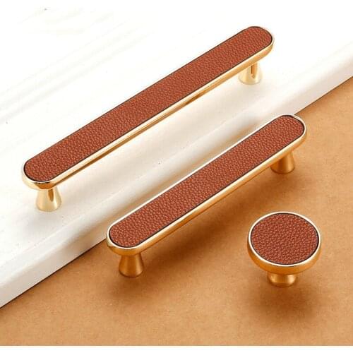 CTHome Cabinet Handle Soft Leather Dresser Drawer Door Gold Knobs Pull Furniture Hardware Kitchen Knobs Suitcase Handles 128mm