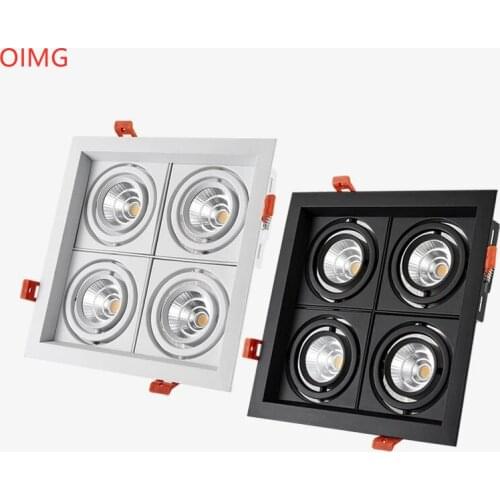Dimmable Super Bright 4 Heads Recessed Square LED Downlights COB 40W 48W LED Spot Lights LED Decoration Ceiling Lamp AC85-265v
