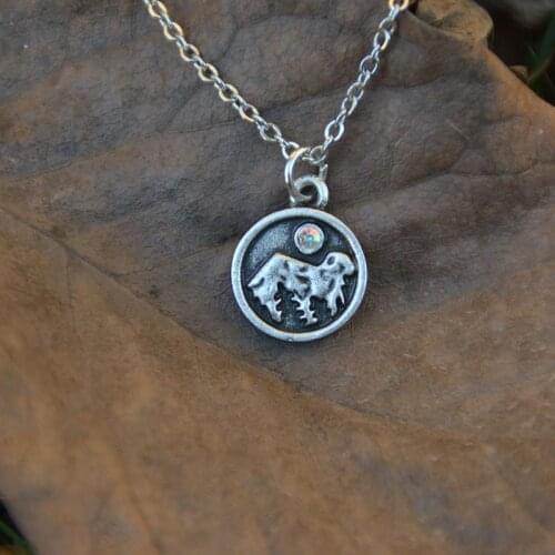 Silver Mountain With Gem Necklace Pine Forest Hiking Climbing Necklace Outdoor Sport Jewelry