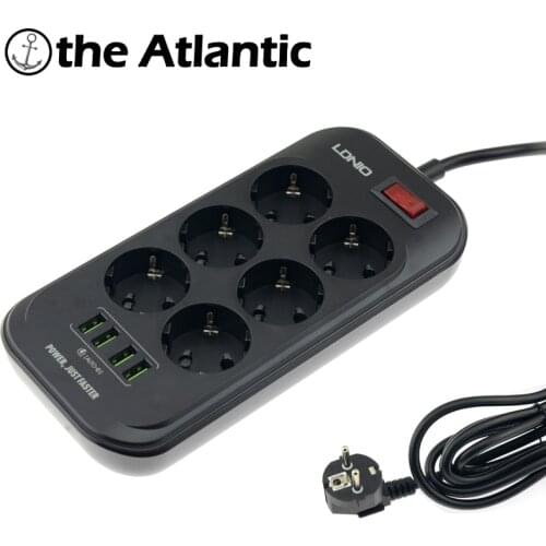 6 EU Plug Socket Power Strip 4 USB Charging Home Electrical Outlet With Cord Surge Protector Multiple Extension Socket