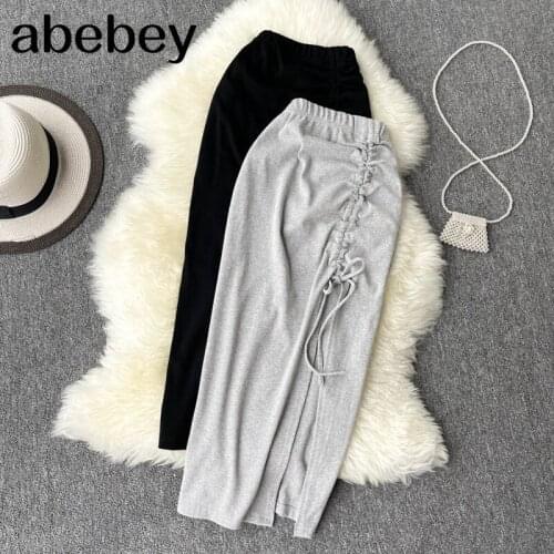 2021 New Spring Summer Fashion Sexy Buttocks Skirt Drawstring Pleated Fit Versatile Split Skirt Womens