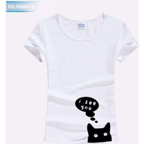 Cat Lovers I See You Graphic Print Ladies T Shirt Birthday Gift Cats Kawaii Women Clothes Pet Cat Fan Cotton TShirt Femme Tees